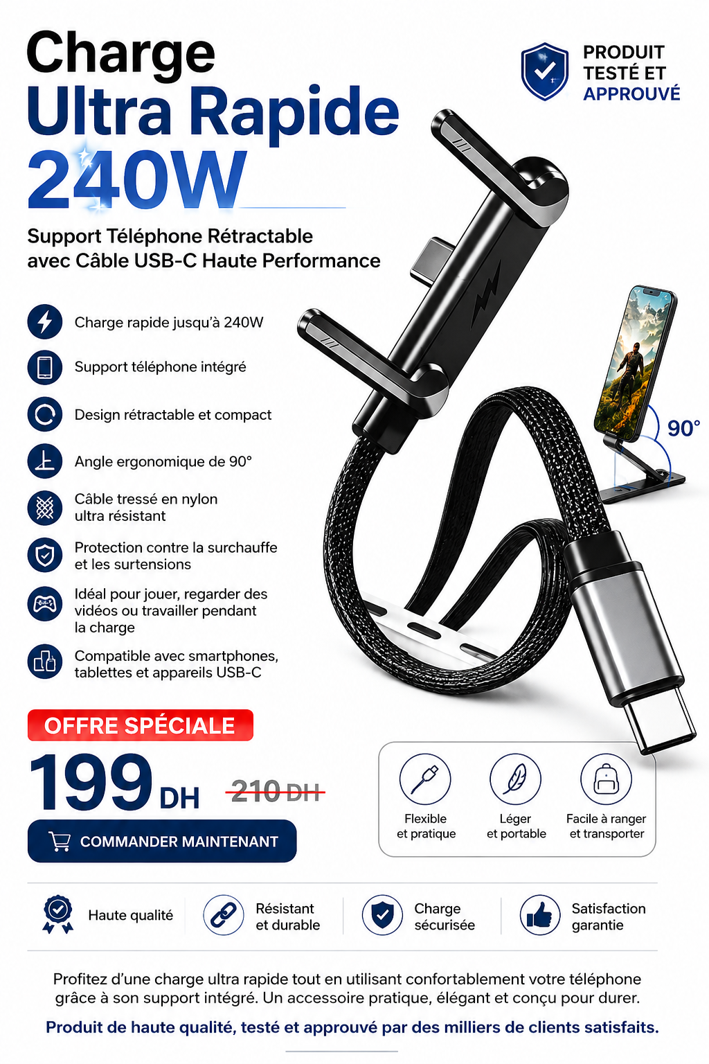 240W Foldable Phone Stand Data Cable