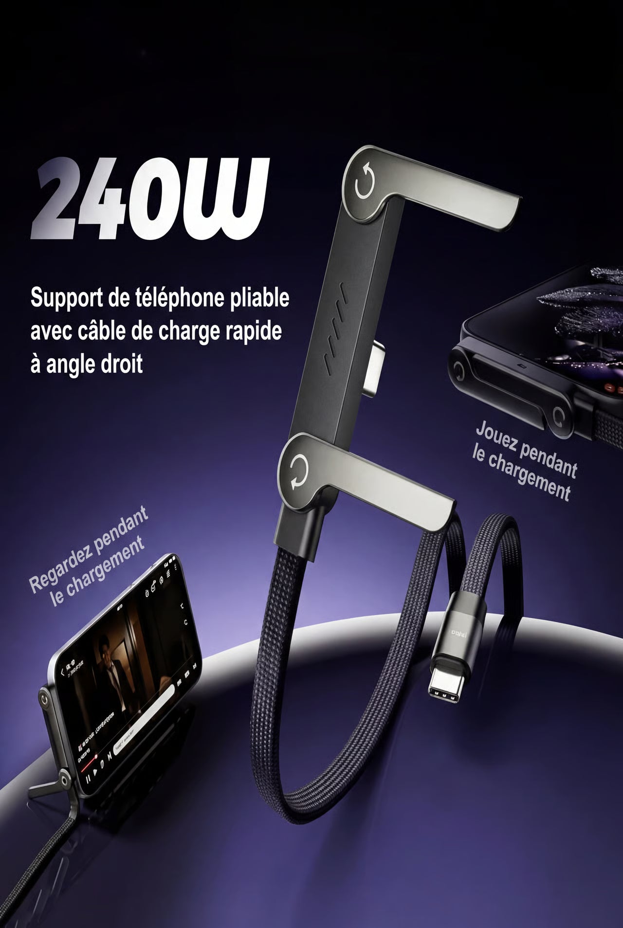 240W Foldable Phone Stand Data Cable